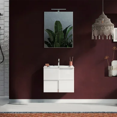 Mobile bagno sospeso  60x136cm moderno con lavabo e specchio bianco lucido Obsession