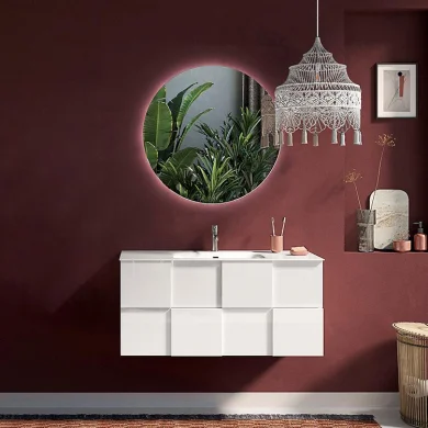 Mobile bagno sospeso 100x141cm moderno con specchio e lavabo bianco lucido Obsession