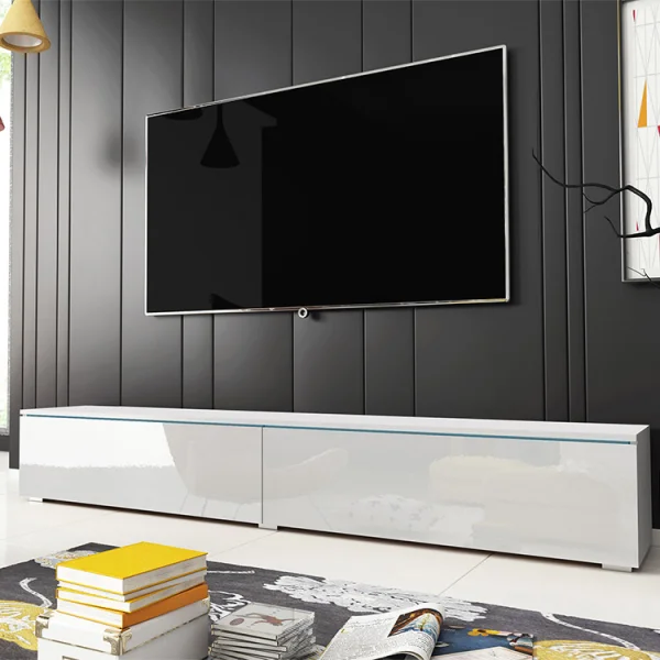 Mobile porta tv 180x30cm sospeso design bianco lucido 2 ante Silvia