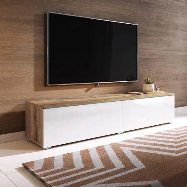 Mobile 140x30cm porta tv sospeso 2 ante design rovere bianco lucido Silvia