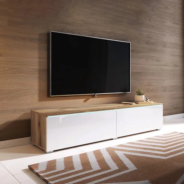 Mobile porta tv sospeso 140x30cm rovere bianco lucido con LED Silvia