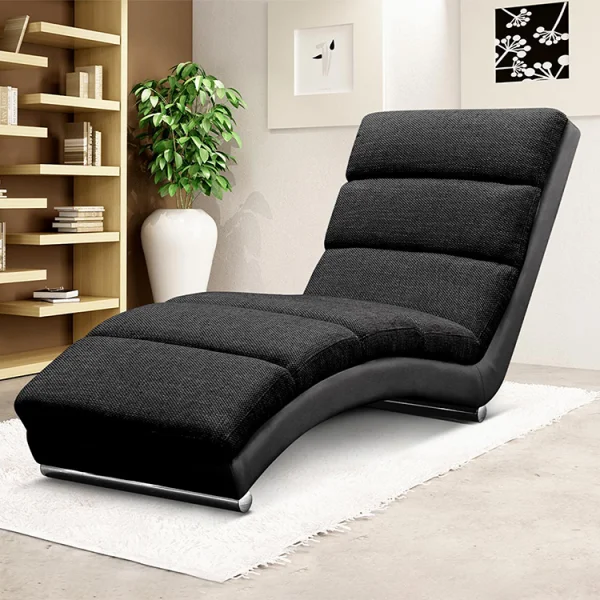 Chaise longue design 180cm imbottita in tessuto nero Marty