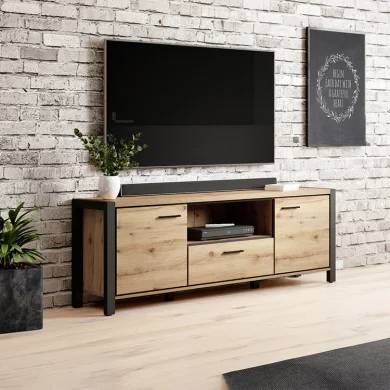 Mobile porta TV design industrial 180x65cm quercia nero opaco Neive