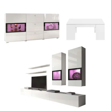 Set arredo soggiorno parete attrezzata+madia+tavolino bianco Emotion Gihome®