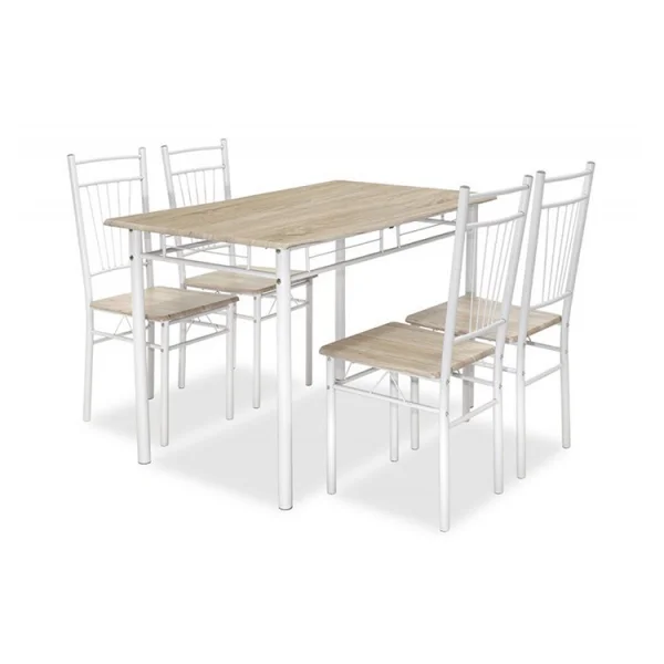 Set tavolo da pranzo 120cm e 4 sedie rovere bianco lucido Aurano