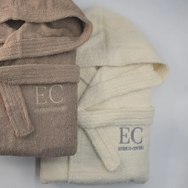 Accappatoio doccia con cappuccio unisex taglia S/M crema Enrico Coveri