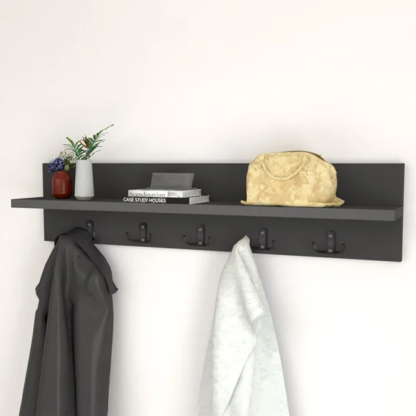 Appendiabiti da parete 80x18h cm con mensola antracite Makira