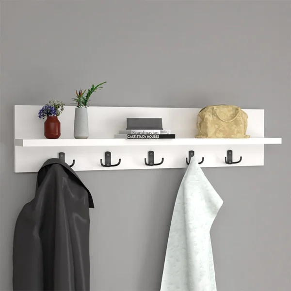 Appendiabiti da parete 80x18cm con mensola bianco Makira