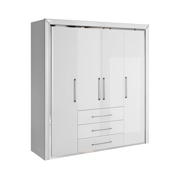 Armadio 199x214h cm 4 ante battenti 3 cassetti moderno bianco Benz