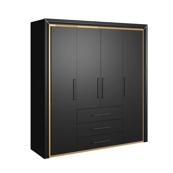 Armadio 199x214h cm 4 ante 3 cassetti nero oro Benz