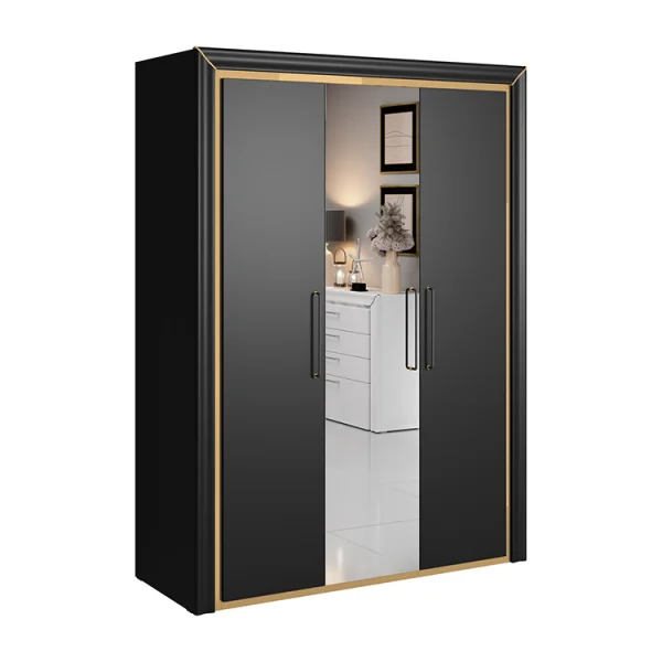 Armadio 155x214h cm 3 ante con specchio modderno nero oro Benz