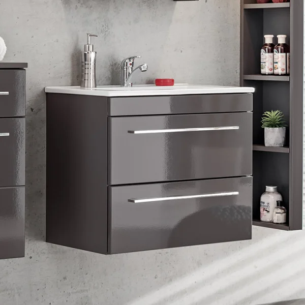 Mobile bagno sospeso 60cm 2 cassetti grigio lucido Zadar