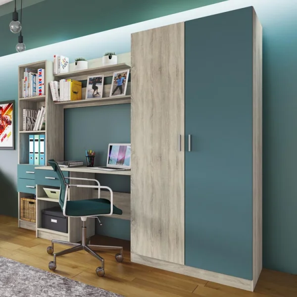 Cameretta per bambini completa con letto 120x190 cm rovere blu petrolio Alex Gihome®