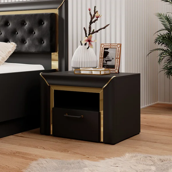 Comodino moderno 1 cassetto 60x44cm nero oro Benz