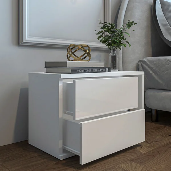 Comodino moderno 57x40h cm 2 cassetti con vano bianco Bird