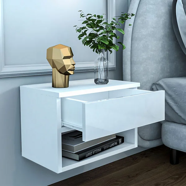 Comodino sospeso 45x32h cm con cassetto bianco Frog