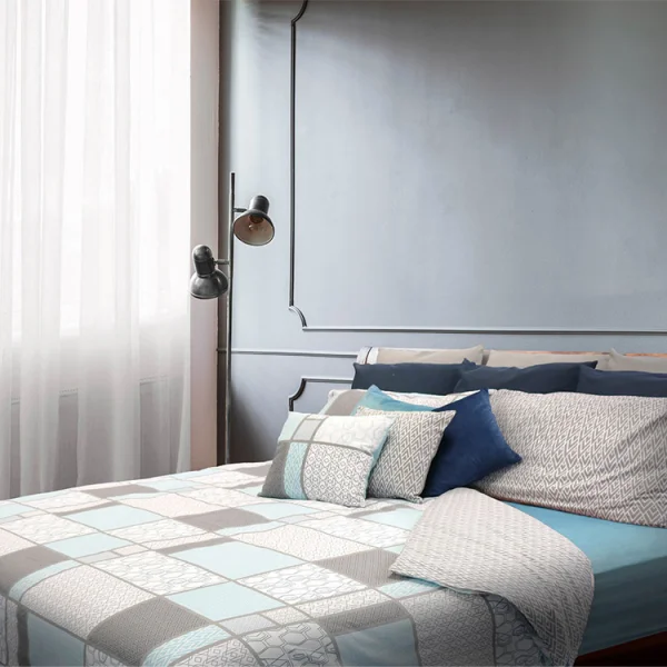 Copripiumino + 2 federe letto matrimoniale in cotone 250x200cm azzurro Atacama