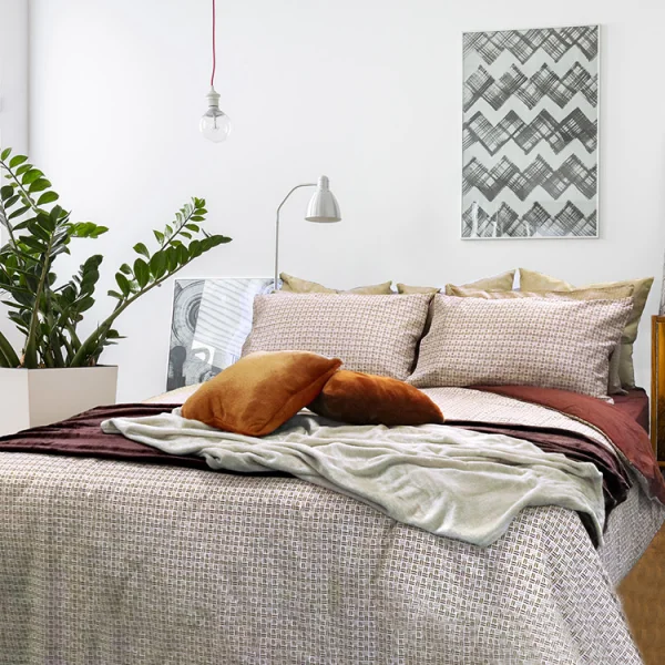 Copripiumino + 2 federe letto matrimoniale in cotone 250x200cm marrone terracotta Nabib