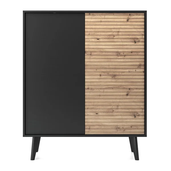 Credenza alta 104x125h cm 2 ante moderna rovere cannettato nero Tonk