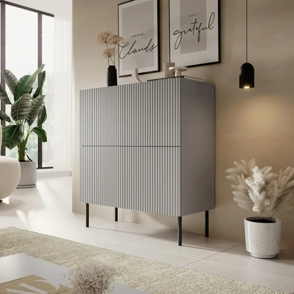 Credenza alta 100x110h cm moderna soggiorno grigio chiaro nero Cadice
