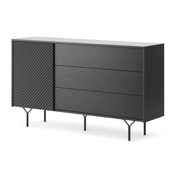 Credenza 144x83h cm 1 anta 3 cassetti moderna antracite frassinato nero Parigi