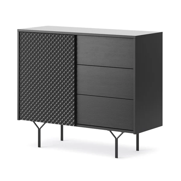 Credenza moderna 1 anta 3 cassetti 97x83cm antracite frassinato nero Parigi