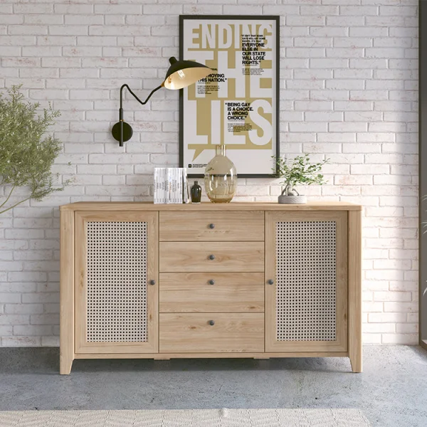 Credenza 164x91h cm 2 ante 4 cassetti moderna rovere naturale Astoria