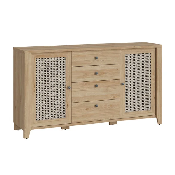 Credenza 164x91h cm 2 ante 4 cassetti moderna rovere naturale Astoria