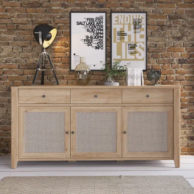 Credenza moderna 188x91cm 3 ante 3 cassetti rovere naturale Astoria