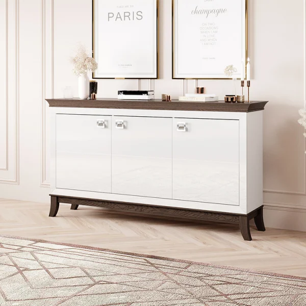 Credenza 160x92h cm 3 ante moderna bianco lucido rovere scuro Umag