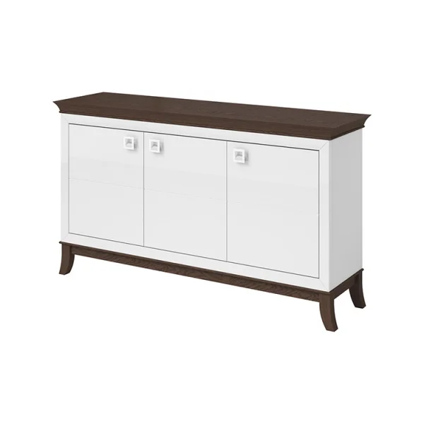 Credenza 160x92h cm 3 ante moderna bianco lucido rovere scuro Umag