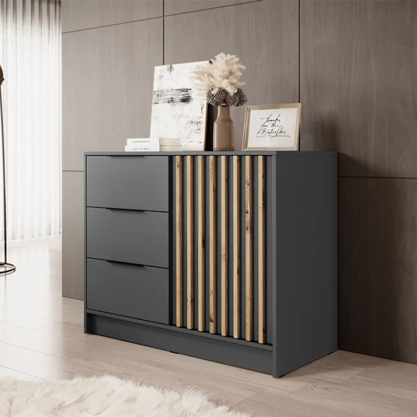 Credenza 105x86h cm 3 cassetti moderna antracite quercia Miller