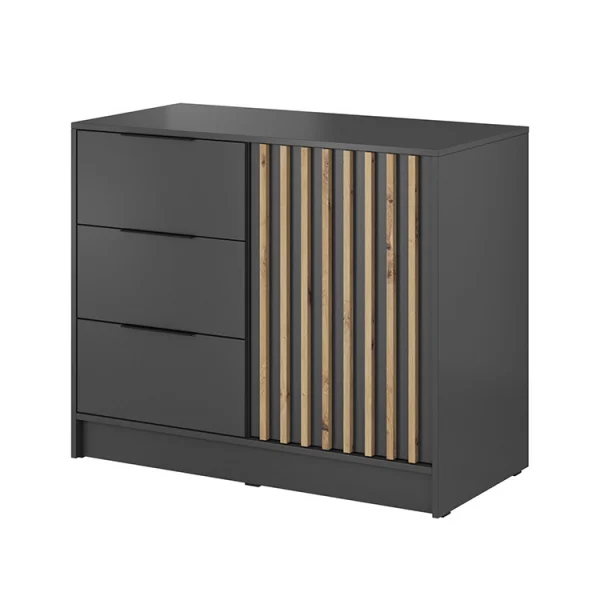 Credenza 105x86h cm 3 cassetti moderna antracite quercia Miller