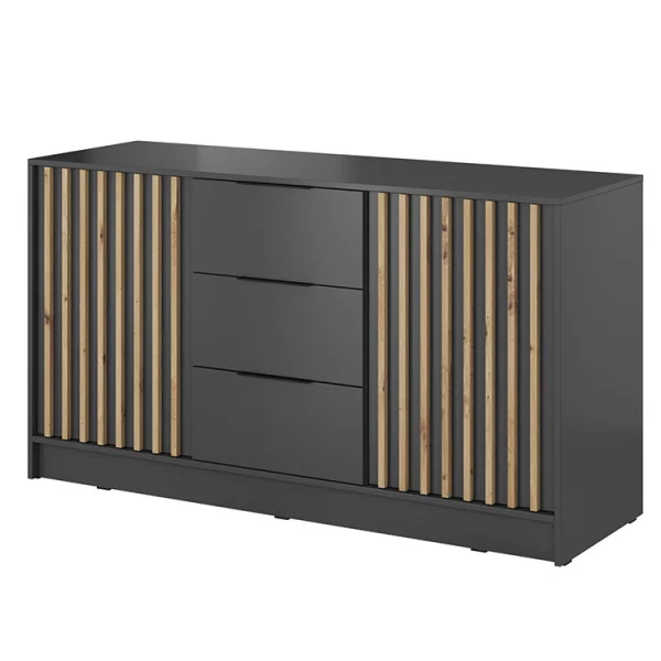 Credenza 155x86h cm 2 ante 3 cassetti soggiorno antracite quercia Miller