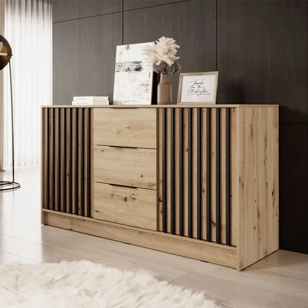 Credenza 155x86h cm 2 ante 3 cassetti soggiorno quercia nero Miller
