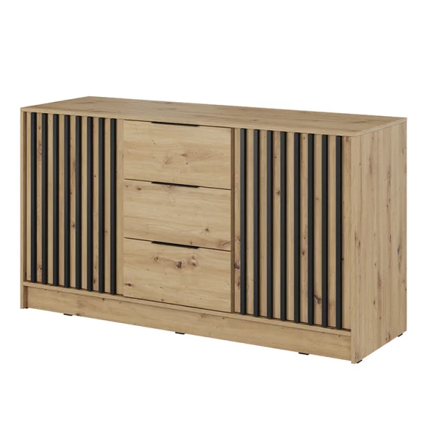 Credenza 155x86h cm 2 ante 3 cassetti soggiorno quercia nero Miller