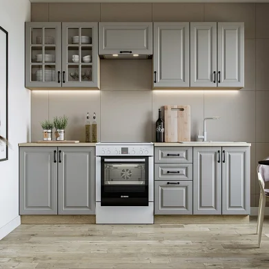 Cucina 240cm completa moderna shabby componibile grigio rovere Oxford