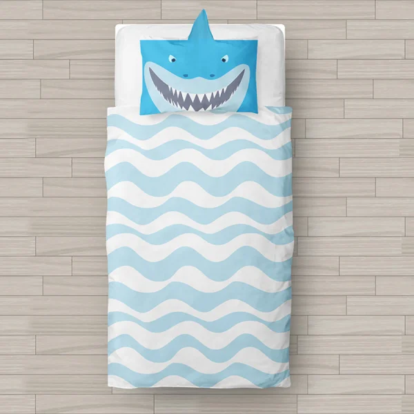 Lenzuolo sopra + federa letto singolo da bambino in cotone squalo Mojave