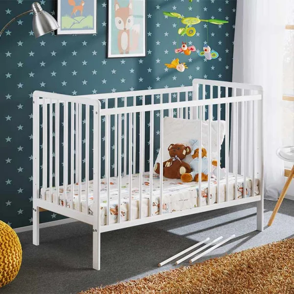 Lettino per bambini con materasso 65x124cm bianco Shine