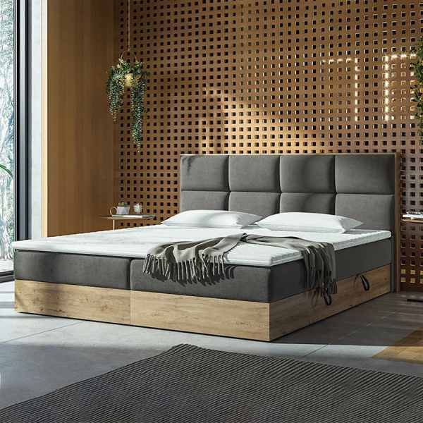 Letto 160x200cm matrimoniale continentale con contenitore e topper rovere grigio Tallin
