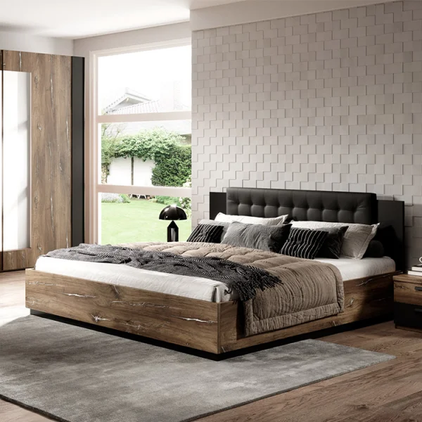 Letto alla francese 140x200cm quercia scuro nero Vulcano