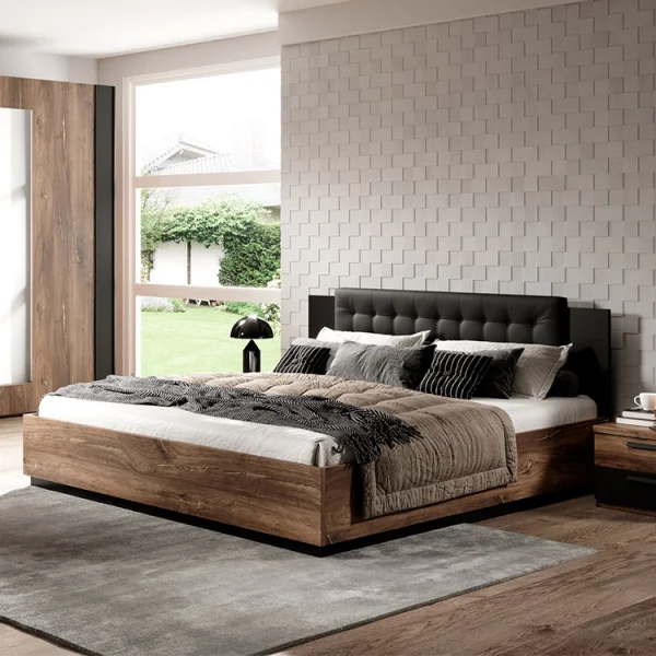 Letto 140x200cm alla francese rovere scuro nero Vulcano