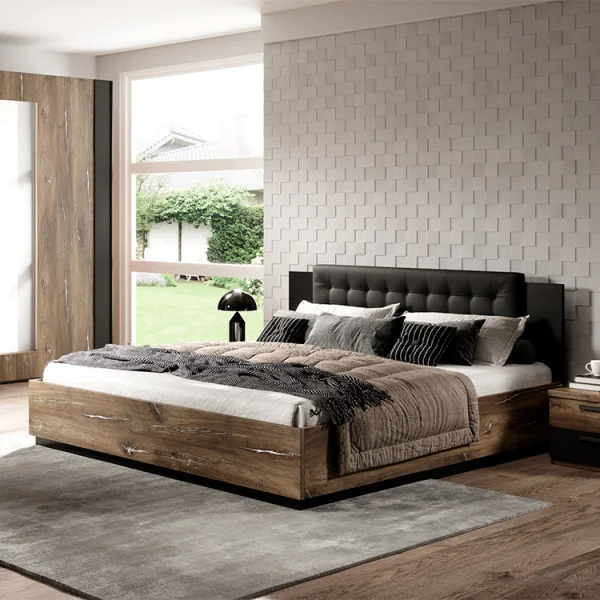 Letto alla francese contenitore 140x200cm quercia scuro nero Vulcano