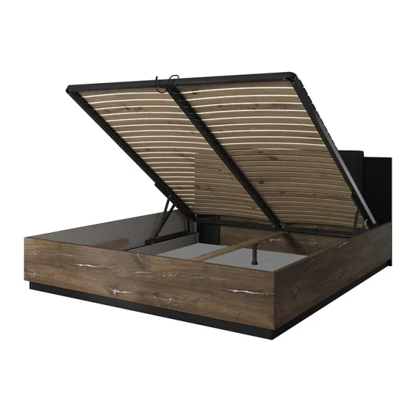 Letto alla francese contenitore 140x200cm quercia scuro nero Vulcano
