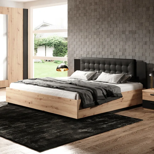 Letto alla francese contenitore 140x200cm rovere nero Vulcano