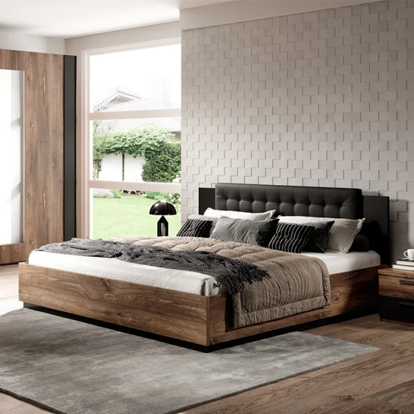 Letto alla francese contenitore 140x200cm rovere scuro nero Vulcano