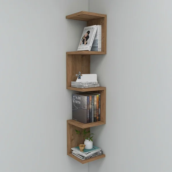 Libreria angolare da parete 22x111h cm con ripiani rovere Reale