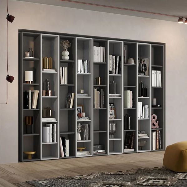Libreria da parete 252x186h cm soggiorno grigio chiaro scuro Sunset