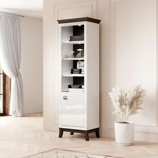 Libreria 66x207h cm 4  ripiani moderna bianco lucido rovere scuro Umag