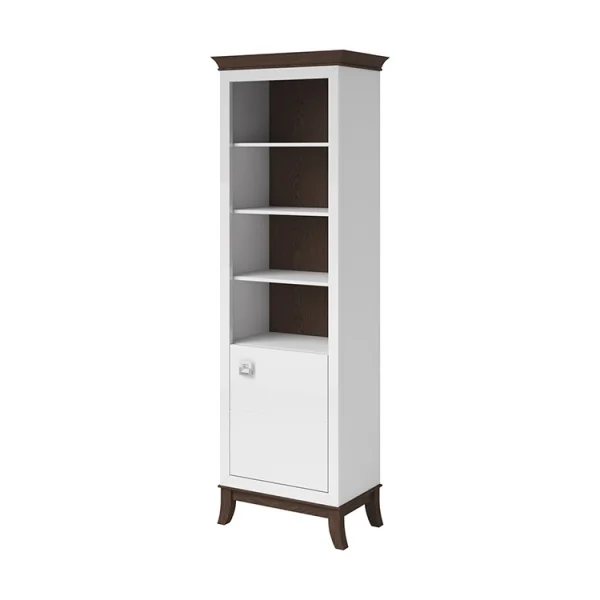 Libreria 66x207h cm 4  ripiani moderna bianco lucido rovere scuro Umag